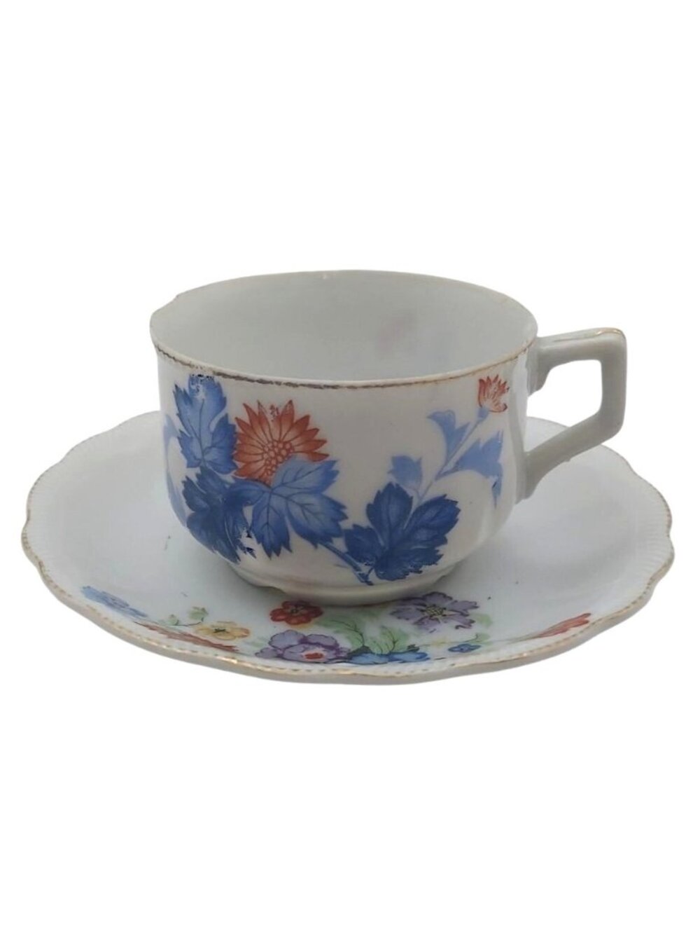 Occupied Japan Porcelain Tea Cup & Saucer Set Hand Painted Floral Vintage 40s
